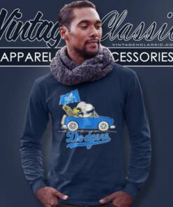 Snoopy Woodstock Driving Los Angeles Dodgers Long Sleeve Tee