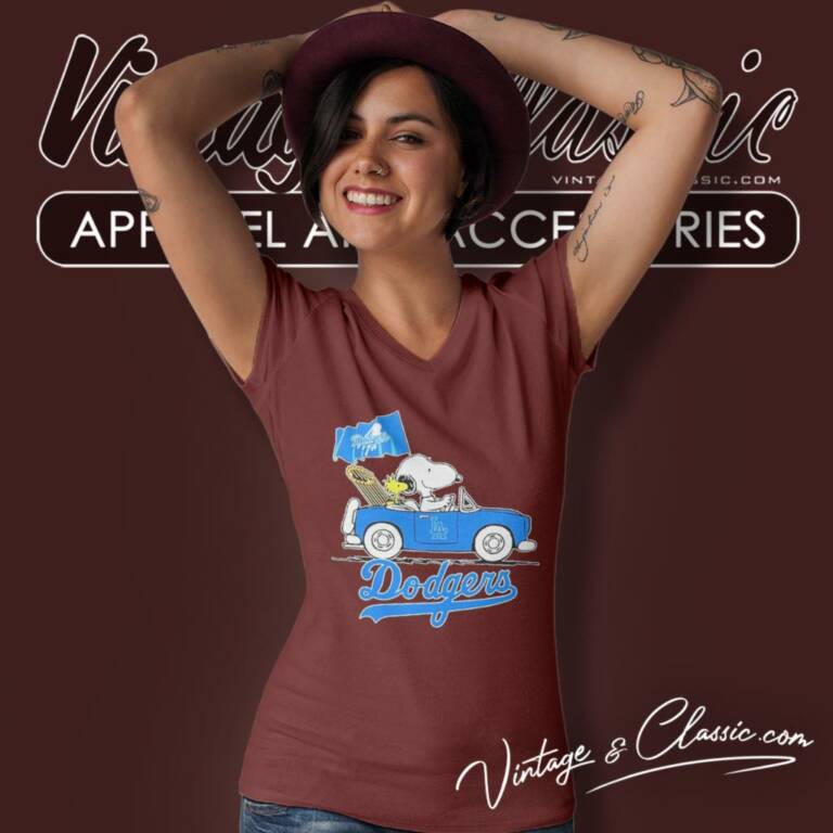 Snoopy Woodstock Driving Los Angeles Dodgers V Neck TShirt Snoopy Woodstock Driving Los Angeles Dodgers V Neck TShirt