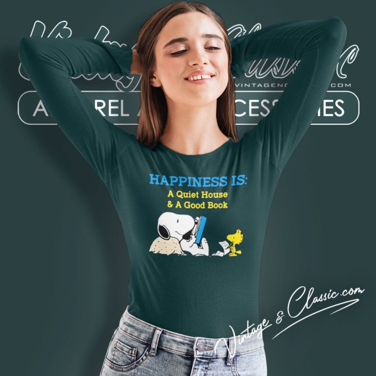Snoopy Woodstock Happiness Is A Quiet House And A Good Book Long Sleeve Tee Snoopy Woodstock Happiness Is A Quiet House And A Good Book Long Sleeve Tee