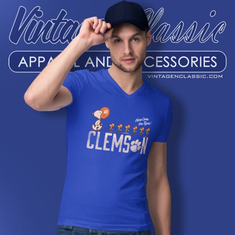 Snoopy Woodstock Here Come The Clemson Tigers V Neck TShirt Snoopy Woodstock Here Come The Clemson Tigers V Neck TShirt