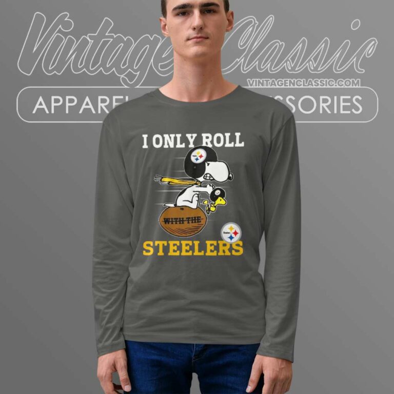 Snoopy Woodstock I Only Roll With The Pittsburgh Steelers Long Sleeve Tee Snoopy Woodstock I Only Roll With The Pittsburgh Steelers Long Sleeve Tee