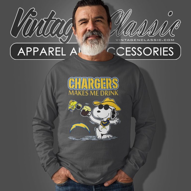 Snoopy Woodstock Los Angeles Chargers Make Me Drink Long Sleeve Tee 1 Snoopy Woodstock Los Angeles Chargers Make Me Drink Long Sleeve Tee 1