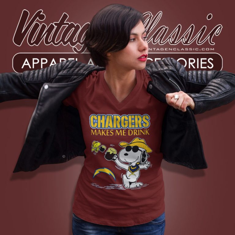 Snoopy Woodstock Los Angeles Chargers Make Me Drink V Neck TShirt 1 Snoopy Woodstock Los Angeles Chargers Make Me Drink V Neck TShirt 1