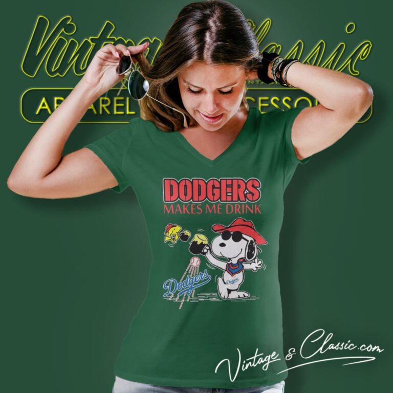 Snoopy Woodstock Los Angeles Dodgers Makes Me Drinks V Neck TShirt Snoopy Woodstock Los Angeles Dodgers Makes Me Drinks V Neck TShirt