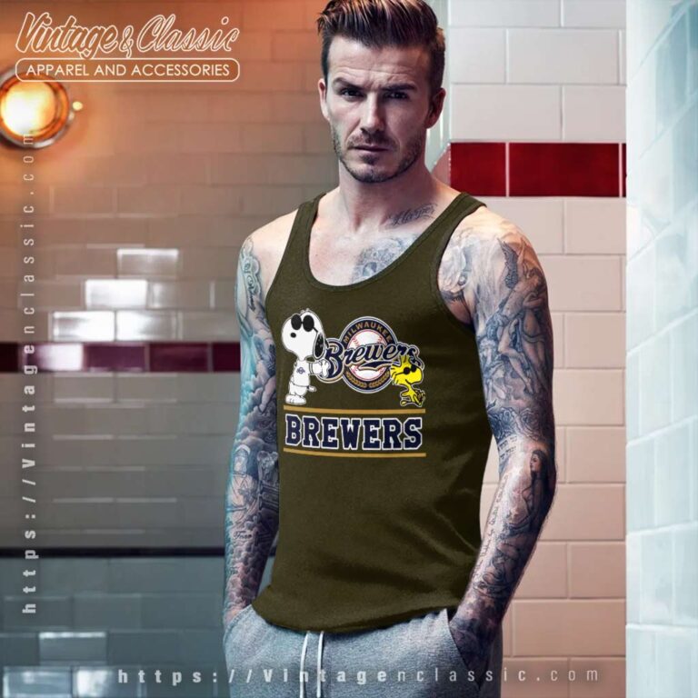 Snoopy Woodstock Milwaukee Brewers Baseball Tank Top Racerback Snoopy Woodstock Milwaukee Brewers Baseball Tank Top Racerback