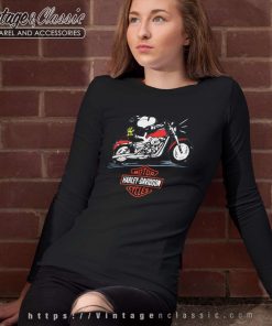 Snoopy Woodstock Motor Cycles Harley Davidson Logo Long Sleeve Tee