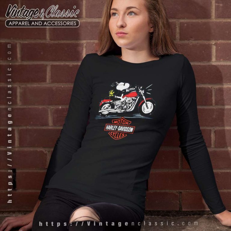 Snoopy Woodstock Motor Cycles Harley Davidson Logo Long Sleeve Tee Snoopy Woodstock Motor Cycles Harley Davidson Logo Long Sleeve Tee