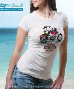 Snoopy Woodstock Motor Cycles Harley Davidson Logo Women TShirt