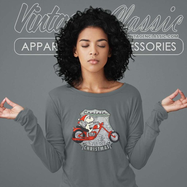 Snoopy Woodstock Motorcycle Cruisin Christmas Long Sleeve Tee Snoopy Woodstock Motorcycle Cruisin Christmas Long Sleeve Tee