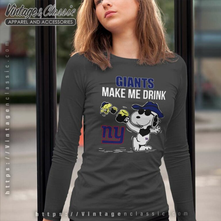 Snoopy Woodstock New York Giants Make Me Drink Long Sleeve Tee Snoopy Woodstock New York Giants Make Me Drink Long Sleeve Tee