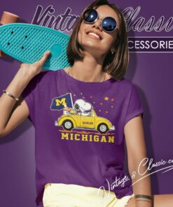 Snoopy Woodstock On Car Michigan Wolverines Go Blue Women T Shirt