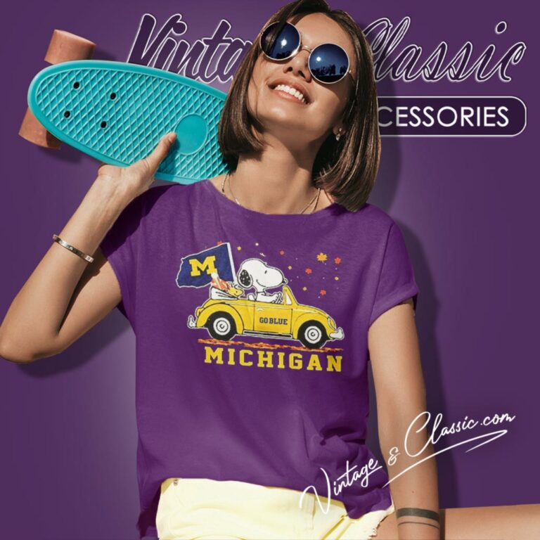 Snoopy Woodstock On Car Michigan Wolverines Go Blue Women T Shirt Snoopy Woodstock On Car Michigan Wolverines Go Blue Women T Shirt