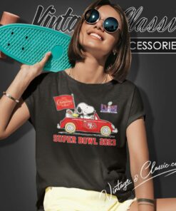 Snoopy Woodstock On Car San Francisco 49ers Nfc Champions Super Bowl 2023 Women T Shirt