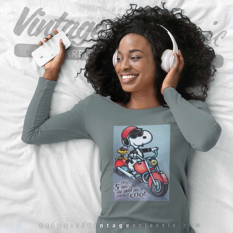 Snoopy Woodstock On Motorcycle 5 Year Old Birthday Long Sleeve Tee Snoopy Woodstock On Motorcycle 5 Year Old Birthday Long Sleeve Tee