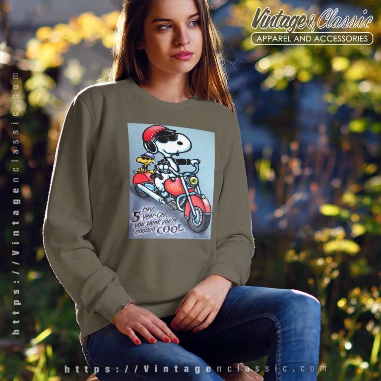 Snoopy Woodstock On Motorcycle 5 Year Old Birthday Sweatshirt Snoopy Woodstock On Motorcycle 5 Year Old Birthday Sweatshirt