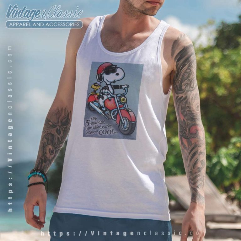 Snoopy Woodstock On Motorcycle 5 Year Old Birthday Tank Top Racerback Snoopy Woodstock On Motorcycle 5 Year Old Birthday Tank Top Racerback