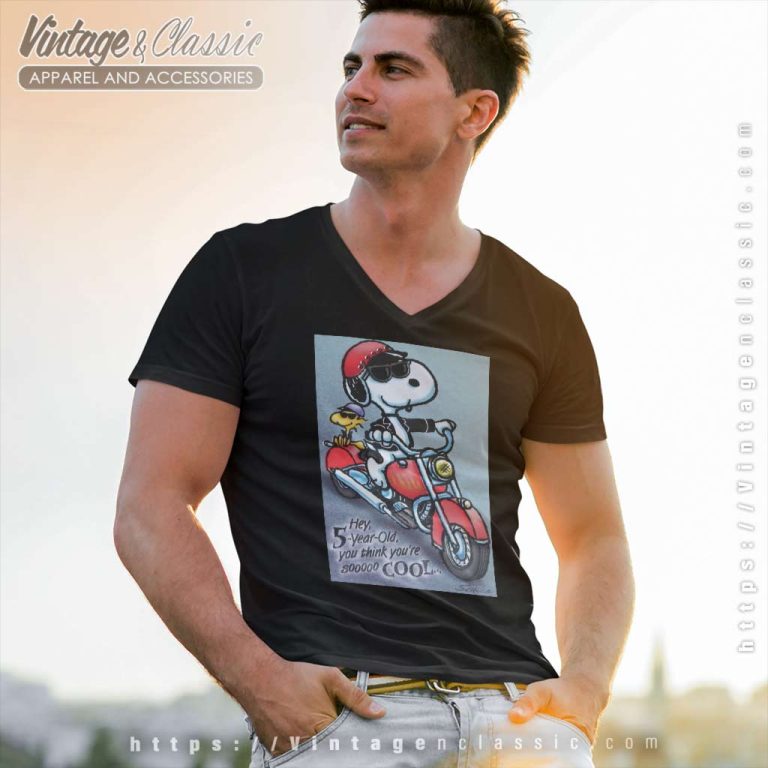 Snoopy Woodstock On Motorcycle 5 Year Old Birthday V Neck TShirt Snoopy Woodstock On Motorcycle 5 Year Old Birthday V Neck TShirt