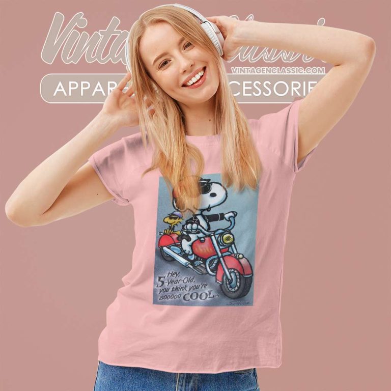 Snoopy Woodstock On Motorcycle 5 Year Old Birthday Women TShirt Snoopy Woodstock On Motorcycle 5 Year Old Birthday Women TShirt