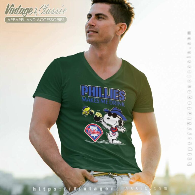 Snoopy Woodstock Philadelphia Phillies Make Me Drink V Neck TShirt Snoopy Woodstock Philadelphia Phillies Make Me Drink V Neck TShirt
