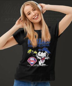 Snoopy Woodstock Philadelphia Phillies Make Me Drink Women TShirt