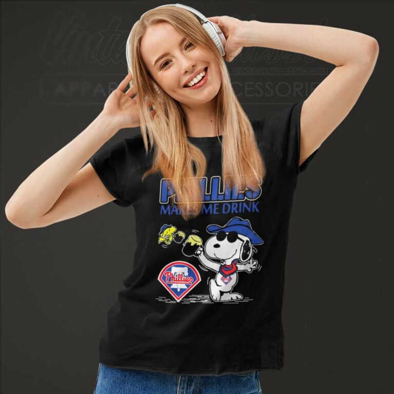 Snoopy Woodstock Philadelphia Phillies Make Me Drink Women TShirt Snoopy Woodstock Philadelphia Phillies Make Me Drink Women TShirt
