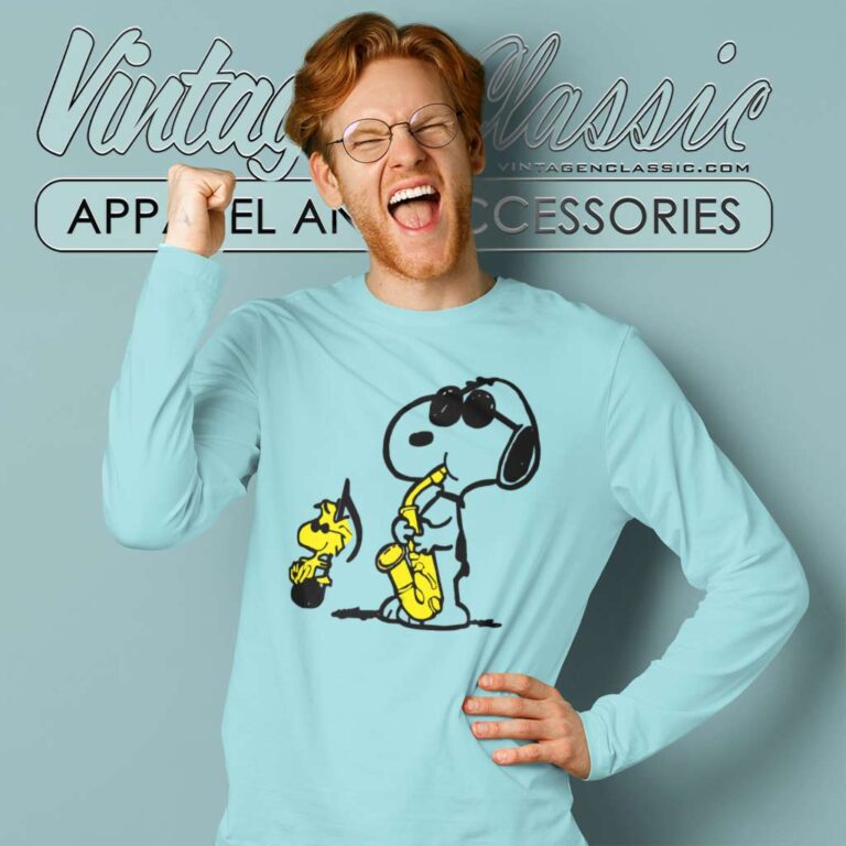 Snoopy Woodstock Playing Saxophone Long Sleeve Tee Snoopy Woodstock Playing Saxophone Long Sleeve Tee