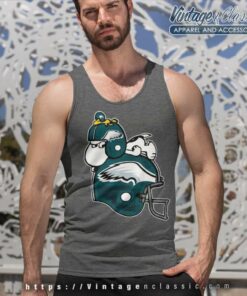 Snoopy Woodstock Resting On Philadelphia Eagles Helmet Tank Top Racerback