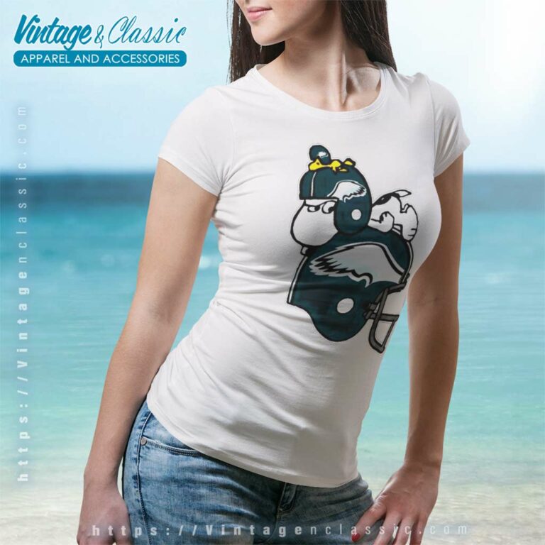 Snoopy Woodstock Resting On Philadelphia Eagles Helmet Women TShirt Snoopy Woodstock Resting On Philadelphia Eagles Helmet Women TShirt