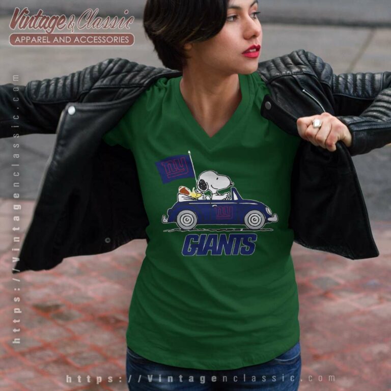 Snoopy Woodstock Ride The New York Giants Car Nfl V Neck TShirt Snoopy Woodstock Ride The New York Giants Car Nfl V Neck TShirt