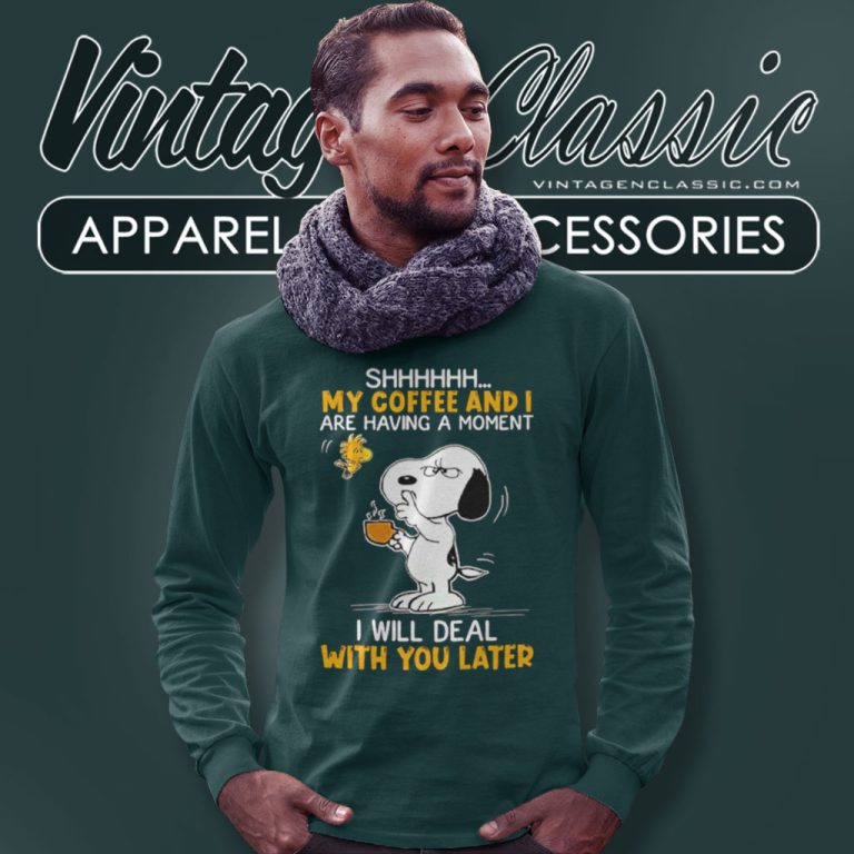 Snoopy Woodstock Shhh My Coffee And I Are Having A Moment Long Sleeve Tee Snoopy Woodstock Shhh My Coffee And I Are Having A Moment Long Sleeve Tee