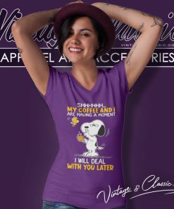 Snoopy Woodstock Shhh My Coffee And I Are Having A Moment V Neck TShirt