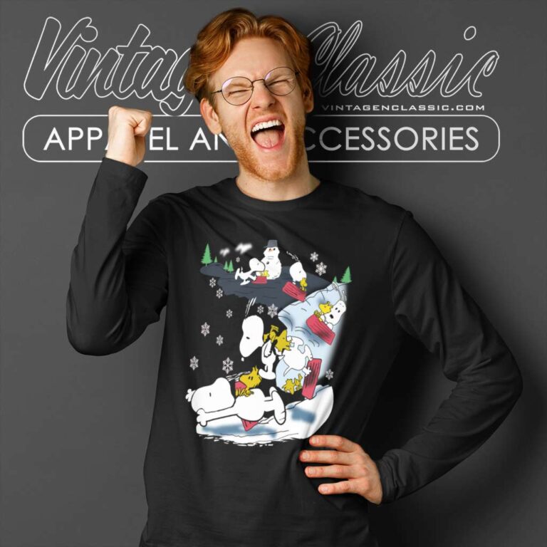 Snoopy Woodstock Snow Sledding Christmas Long Sleeve Tee Snoopy Woodstock Snow Sledding Christmas Long Sleeve Tee