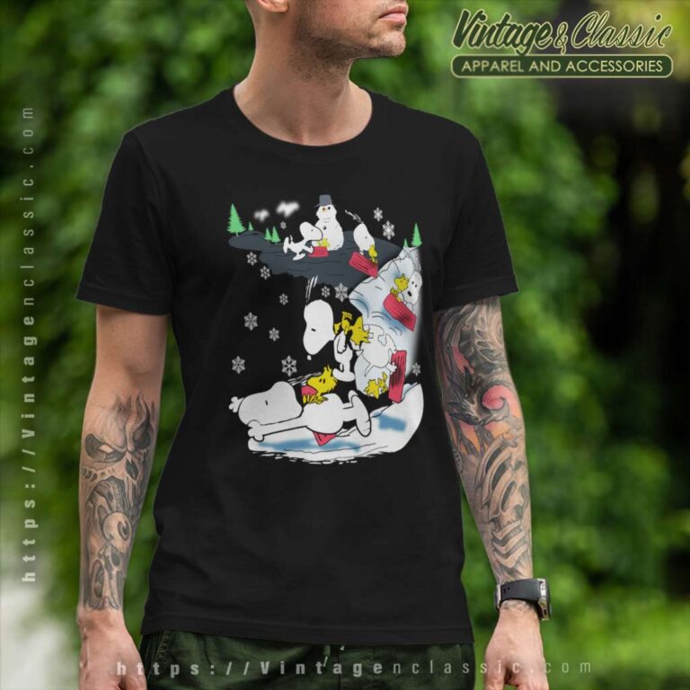 Snoopy Woodstock Snow Sledding Christmas T Shirt Snoopy Woodstock Snow Sledding Christmas T Shirt