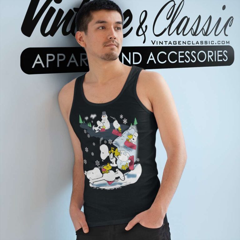 Snoopy Woodstock Snow Sledding Christmas Tank Top Racerback Snoopy Woodstock Snow Sledding Christmas Tank Top Racerback