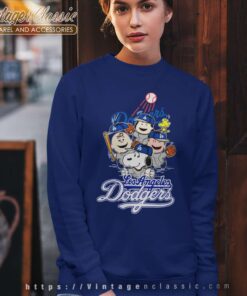 Snoopy Woodstock The Peanuts Los Angeles Dodgers Baseball Shirt 4 Snoopy Woodstock The Peanuts Los Angeles Dodgers Baseball Sweatshirt