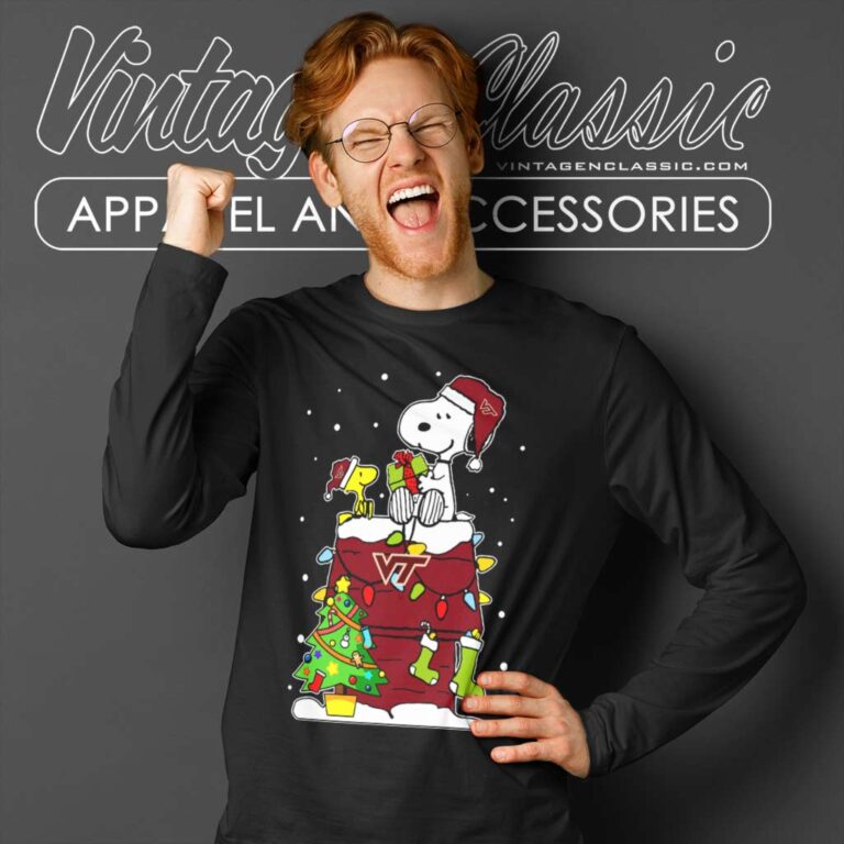 Snoopy Woodstock Virginia Tech Hokies Ugly Christmas Long Sleeve Tee Snoopy Woodstock Virginia Tech Hokies Ugly Christmas Long Sleeve Tee