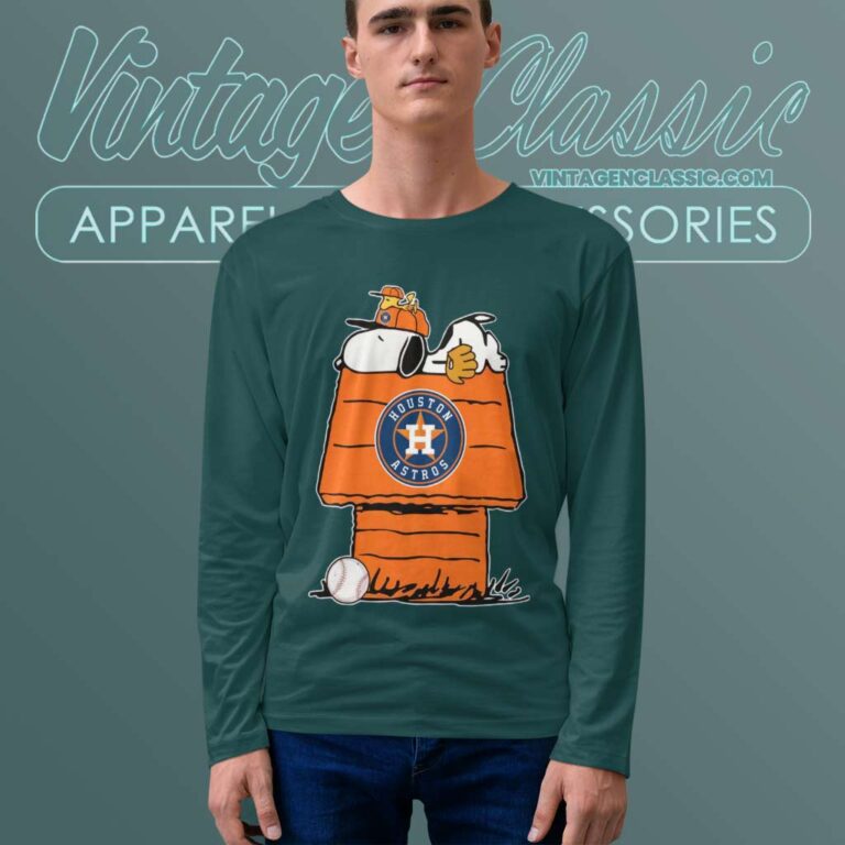 Snoopy Woodstock Houston Astros Baseball Long Sleeve Tee Snoopy Woodstock Houston Astros Baseball Long Sleeve Tee