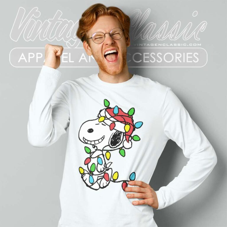 Snoopy Wrapped In Christmas Lights Long Sleeve Tee Snoopy Wrapped In Christmas Lights Long Sleeve Tee