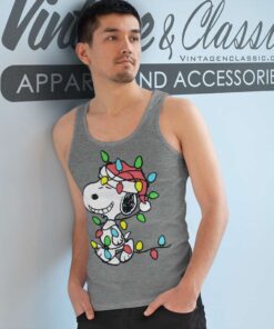 Snoopy Wrapped In Christmas Lights Tank Top Racerback