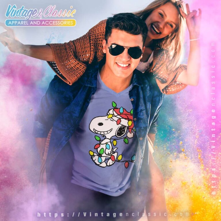 Snoopy Wrapped In Christmas Lights V Neck TShirt Snoopy Wrapped In Christmas Lights V Neck TShirt