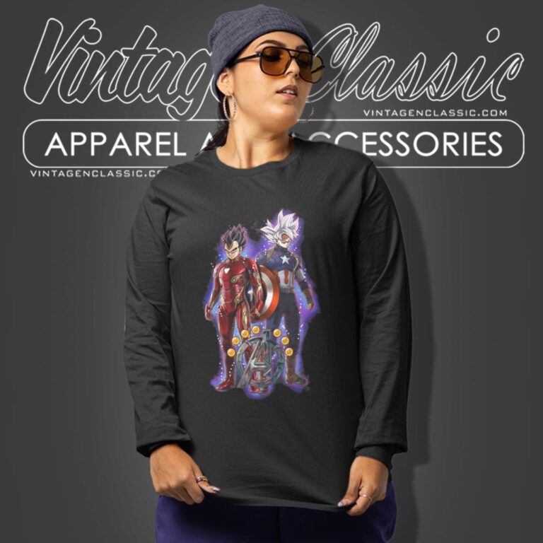 Son Goku And Vegeta As Iron Man And Captain America Long Sleeve Tee Son Goku And Vegeta As Iron Man And Captain America Long Sleeve Tee