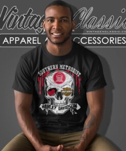 Southern Methodist University Harley Davidson Skull T Shirt