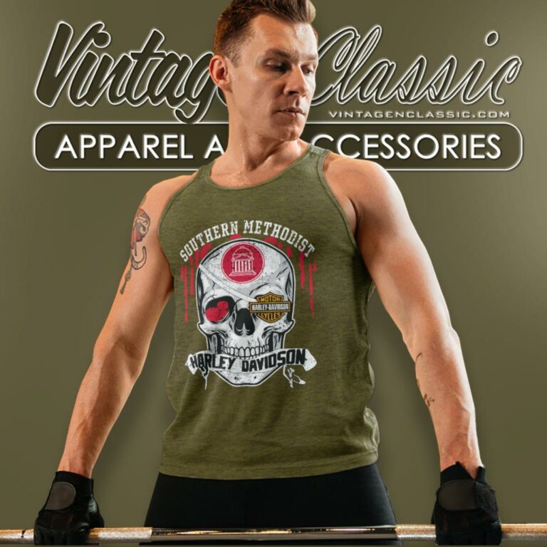 Southern Methodist University Harley Davidson Skull Tank Top Racerback Southern Methodist University Harley Davidson Skull Tank Top Racerback