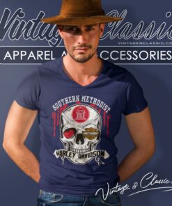 Southern Methodist University Harley Davidson Skull V Neck TShirt