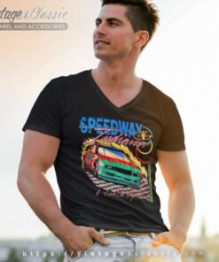 Speedway Indiana Nascar Racing Flames Vintage V Neck TShirt