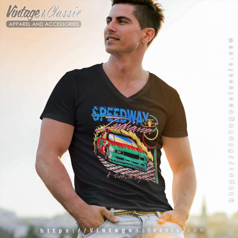 Speedway Indiana Nascar Racing Flames Vintage V Neck TShirt Speedway Indiana Nascar Racing Flames Vintage V Neck TShirt