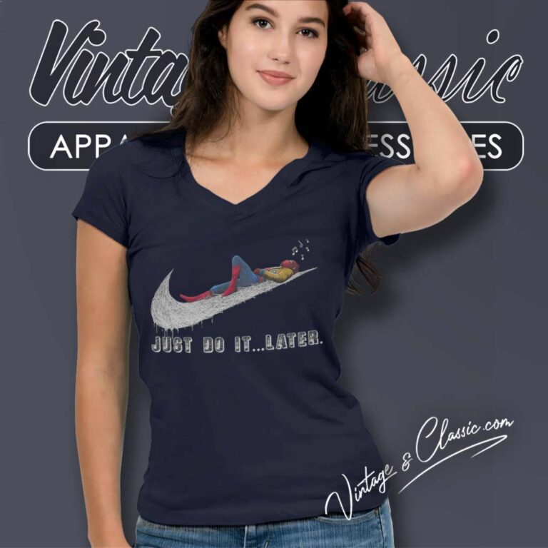 Spider man Just Do It Later V Neck TShirt Spider man Just Do It Later V Neck TShirt