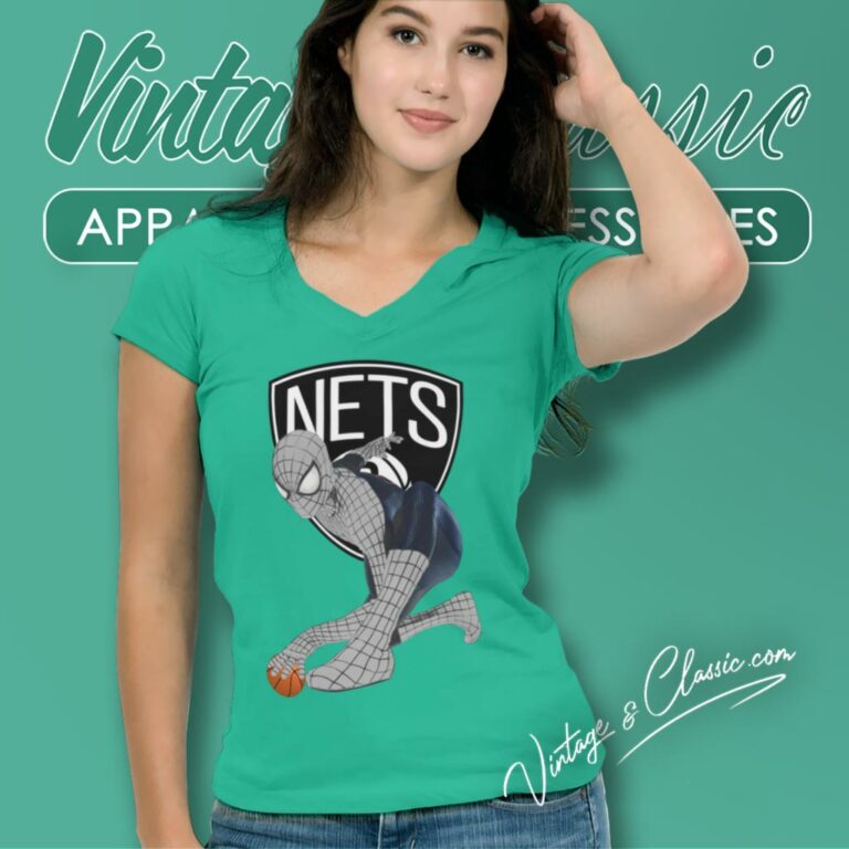 Spiderman Brooklyn Nets V Neck TShirt Spiderman Brooklyn Nets V Neck TShirt