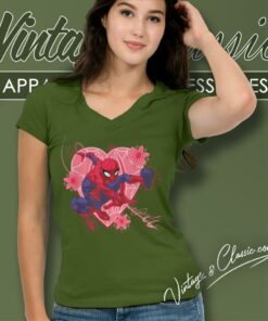 Spiderman Hearts And Flowers V Neck TShirt
