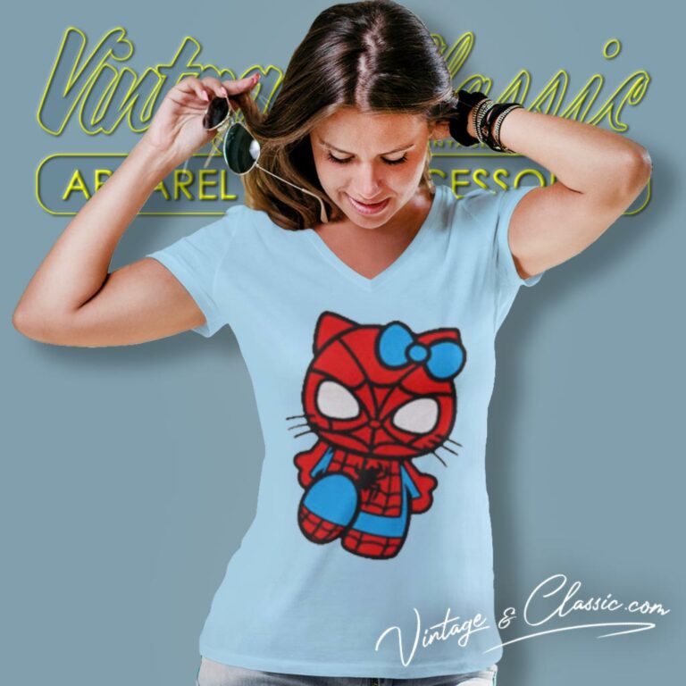 Spiderman Hello Kitty V Neck TShirt Spiderman Hello Kitty V Neck TShirt